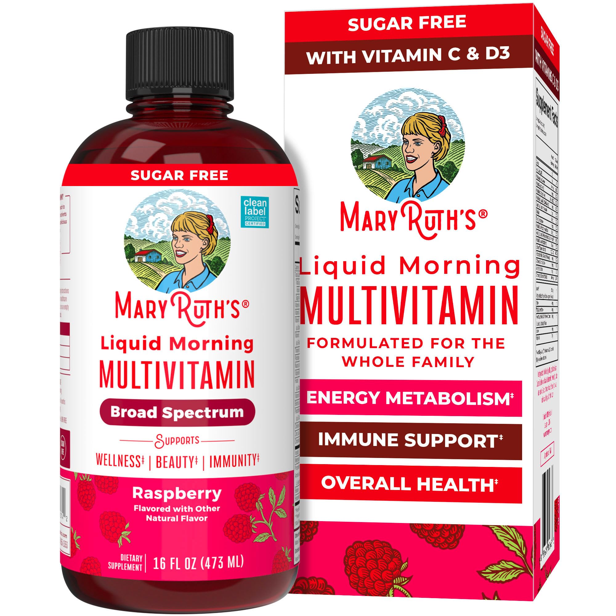 Bottle of MaryRuth's Raspberry Liquid Morning Multivitamin