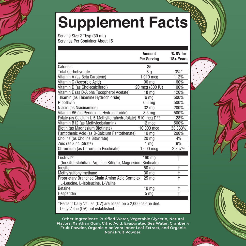 Side view of MaryRuth's Liquid Multivitamin + Hair Growth bottle