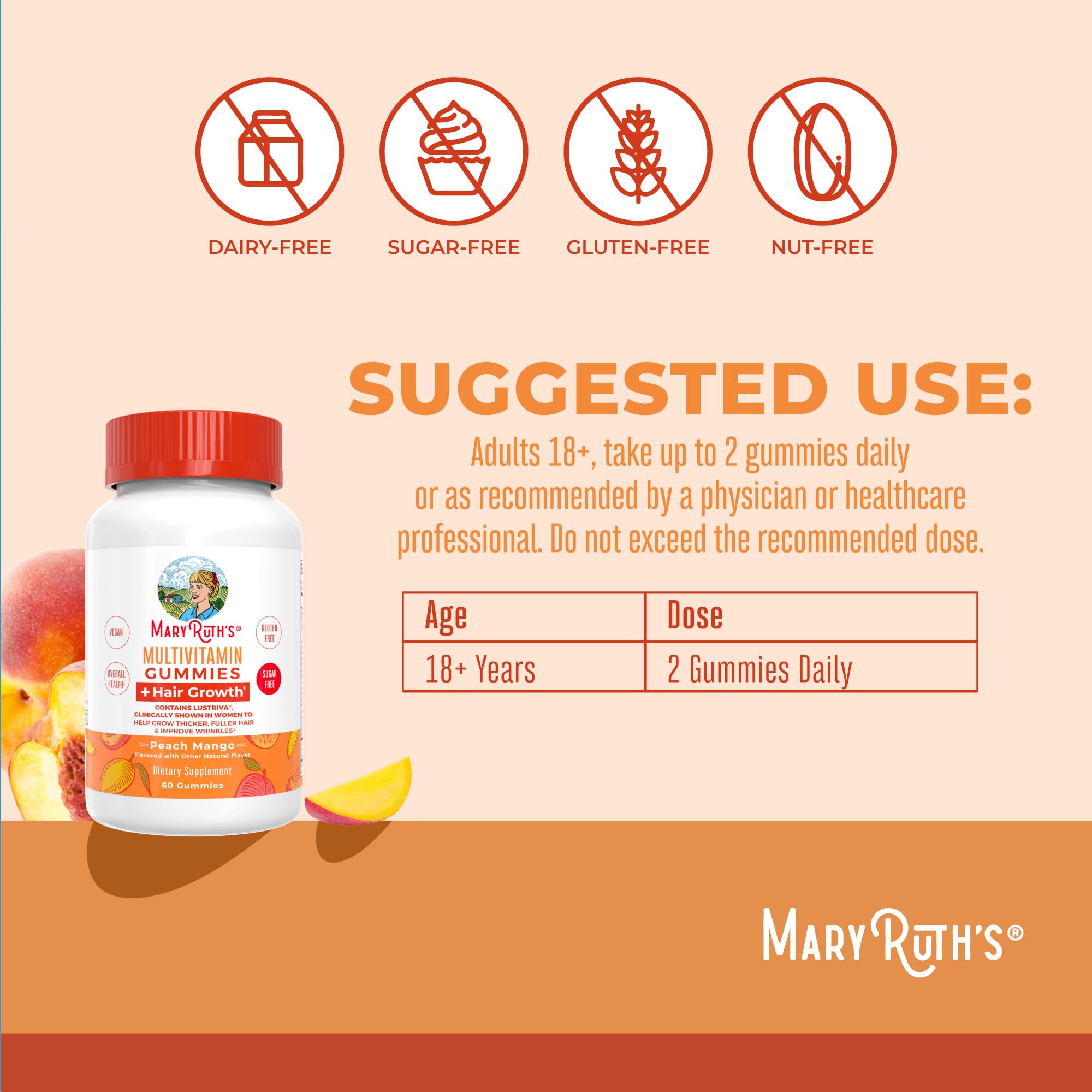 Serving of MaryRuth's Hair Growth Gummies on a table