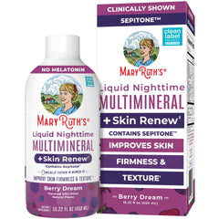 MaryRuth's Liquid Nighttime Multimineral + Skin Renew bottle facing forward