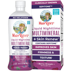 Bottle and label of MaryRuth's Liquid Nighttime Multimineral + Skin Renew
