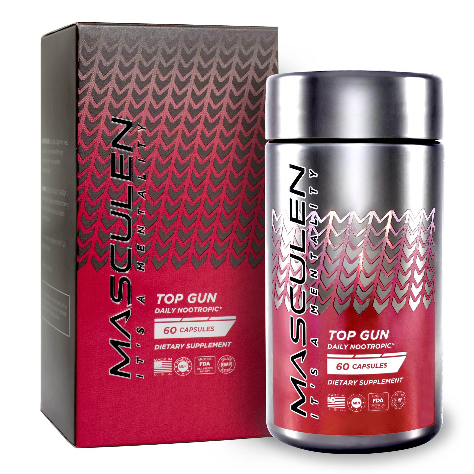 Masculen Top Gun Nootropic bottle and label