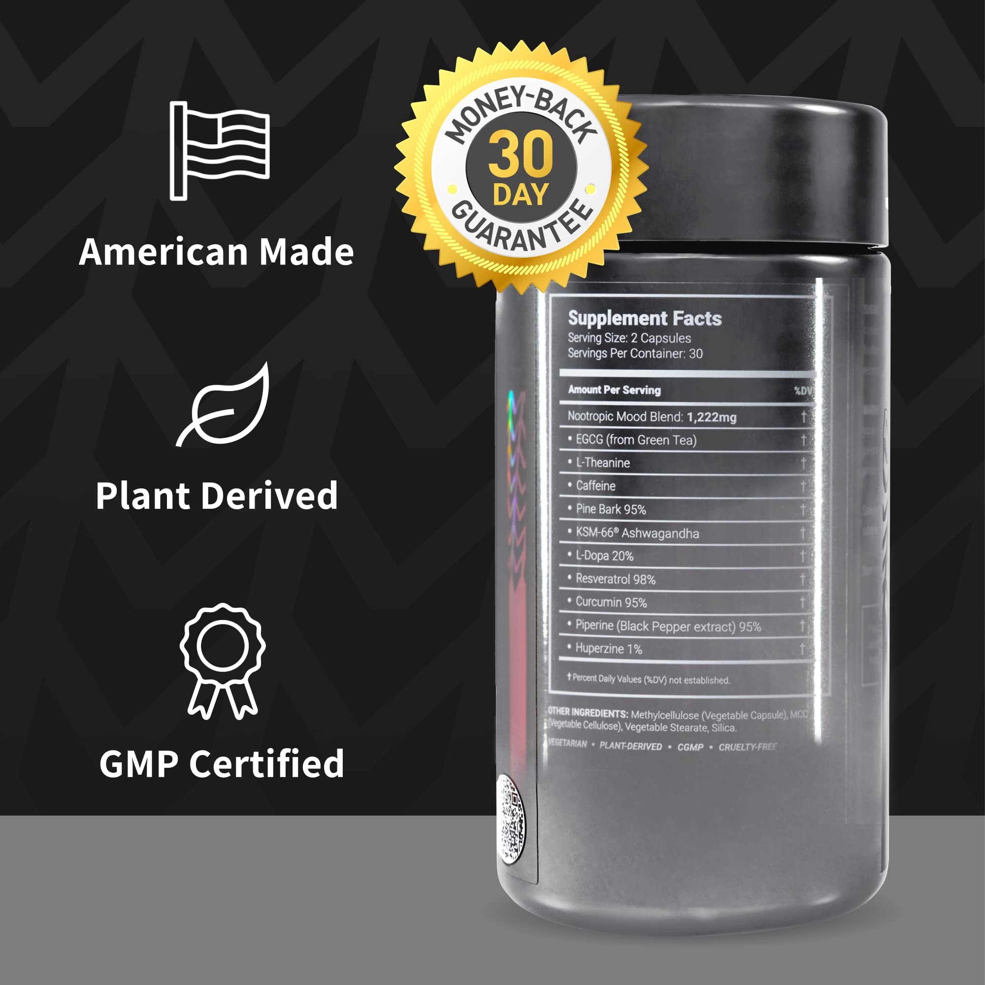 Supplement facts panel of Masculen Top Gun Nootropic