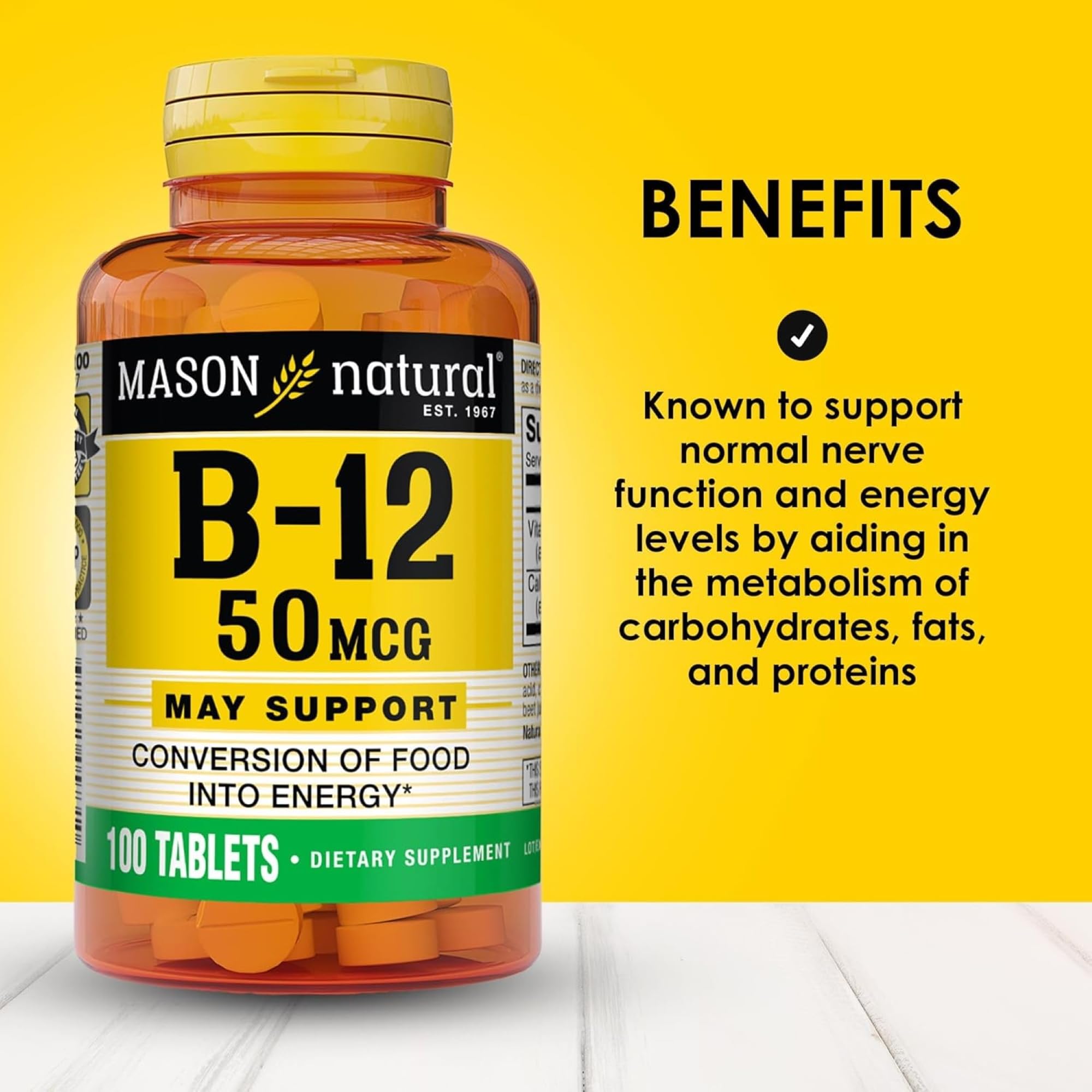 Bottle label showing 50 mcg Vitamin B12 and 44 mg calcium