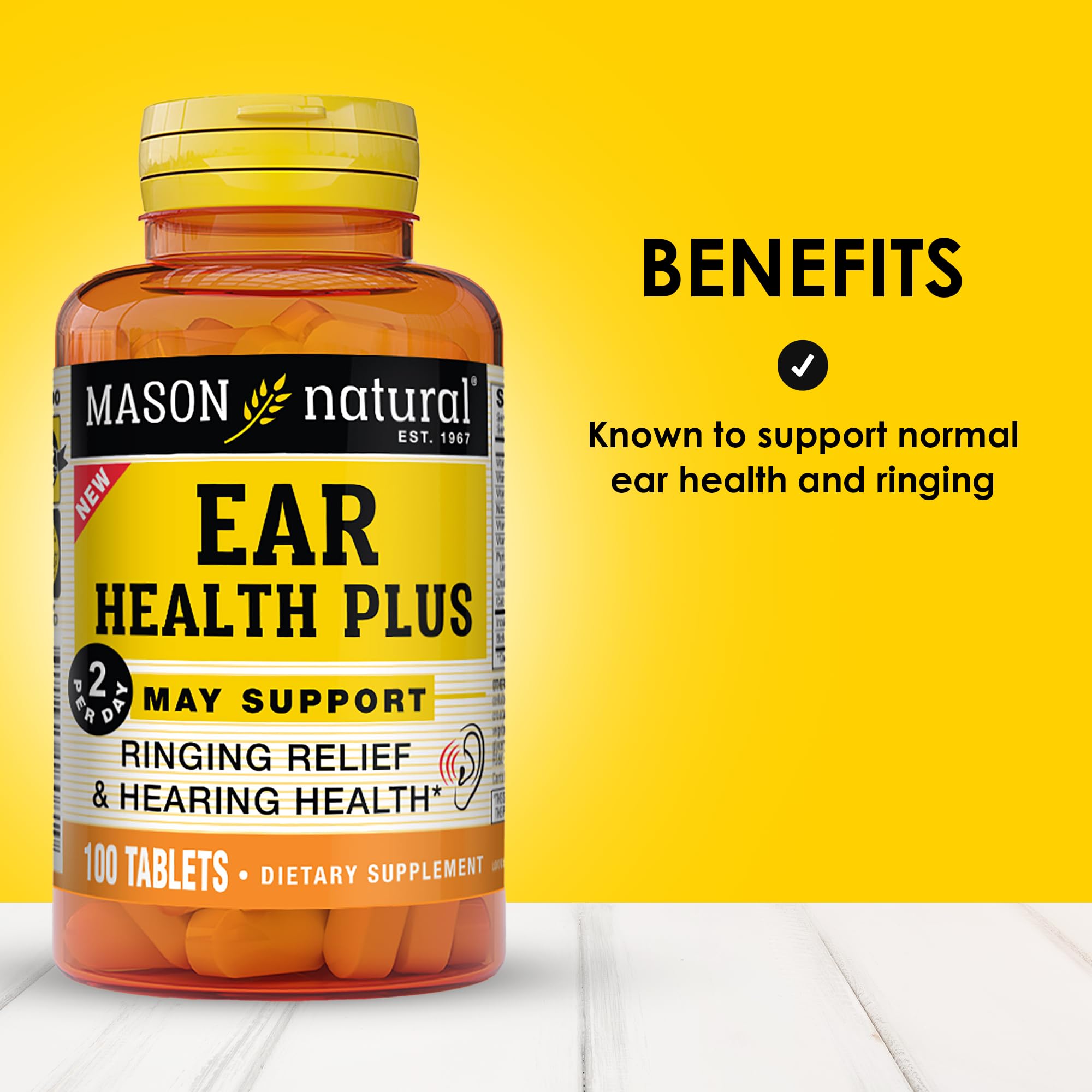 Mason Natural Ear Health Plus bottle with cap