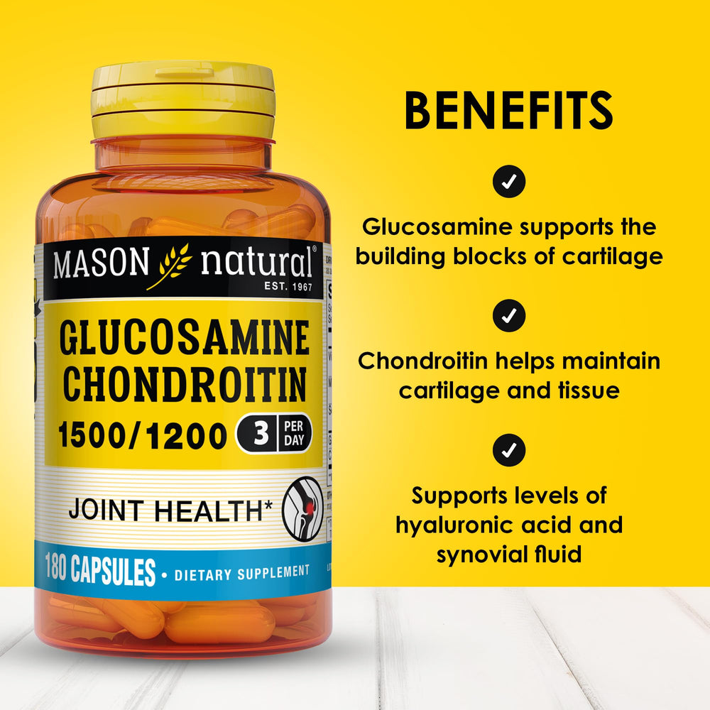 Close-up of Mason Natural Glucosamine Chondroitin 1500/1200 bottle label