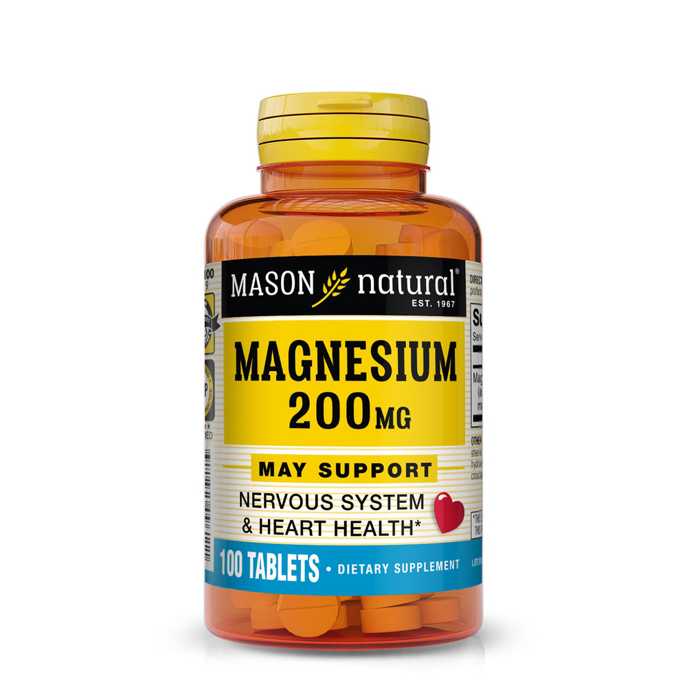 Front view of Mason Natural Magnesium 200 mg bottle