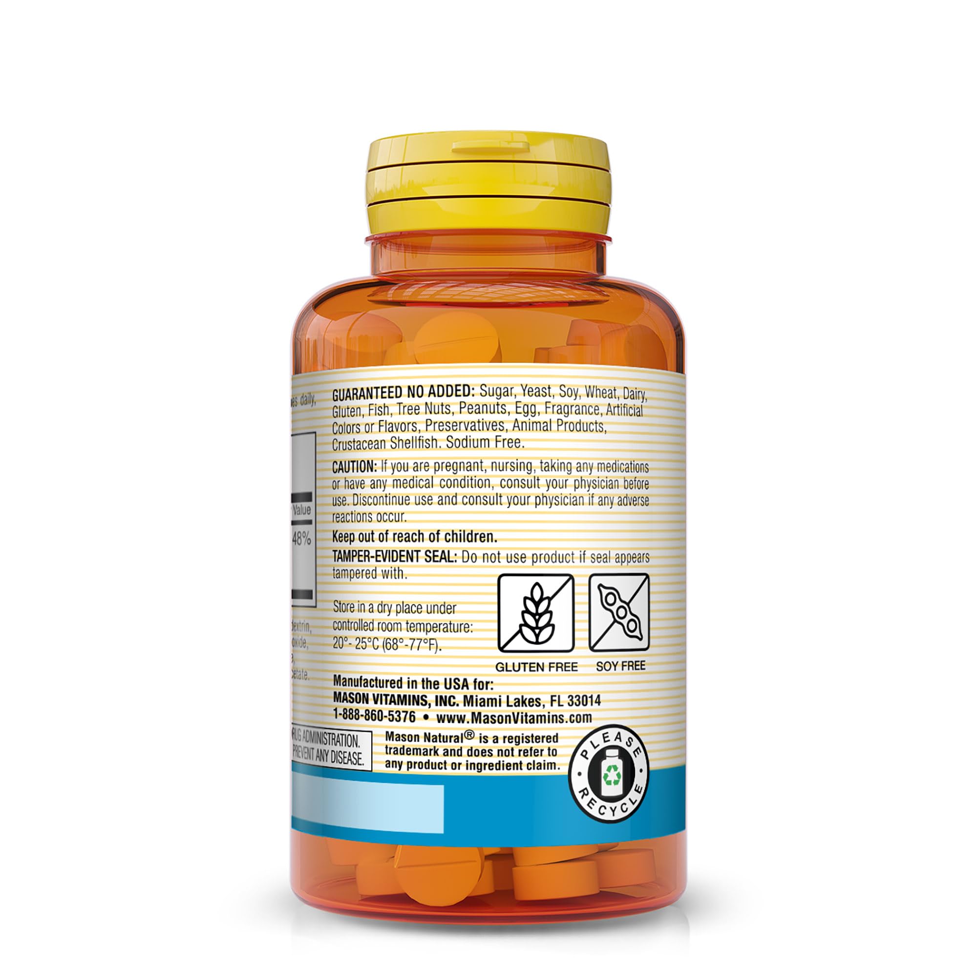 Mason Natural Magnesium 200 mg bottle label with nutrition facts