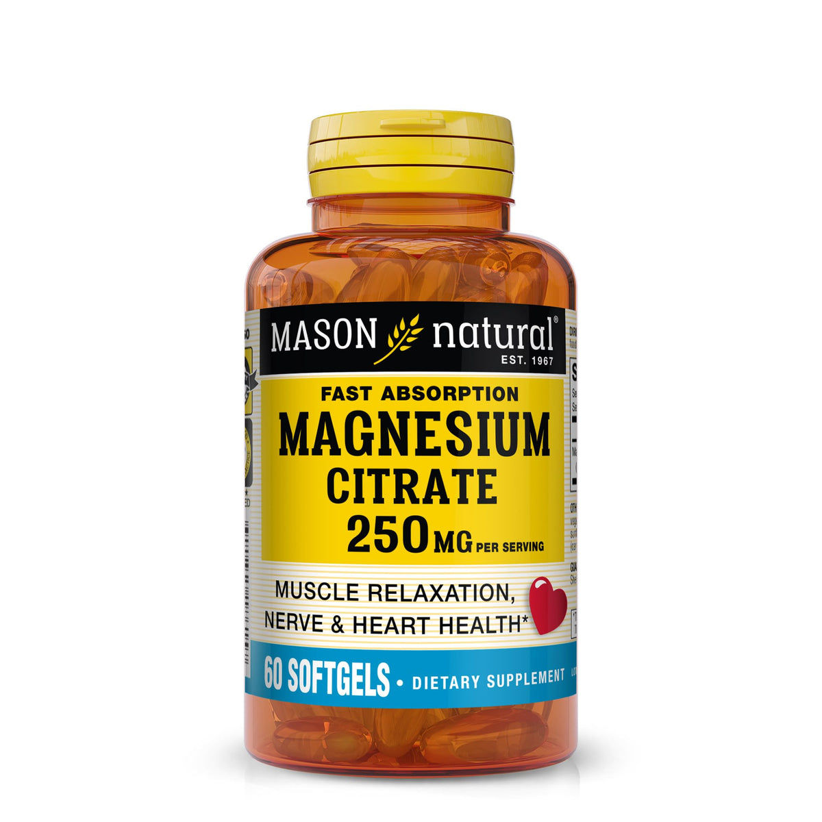 Mason Natural Magnesium Citrate 250 mg softgel bottle with label