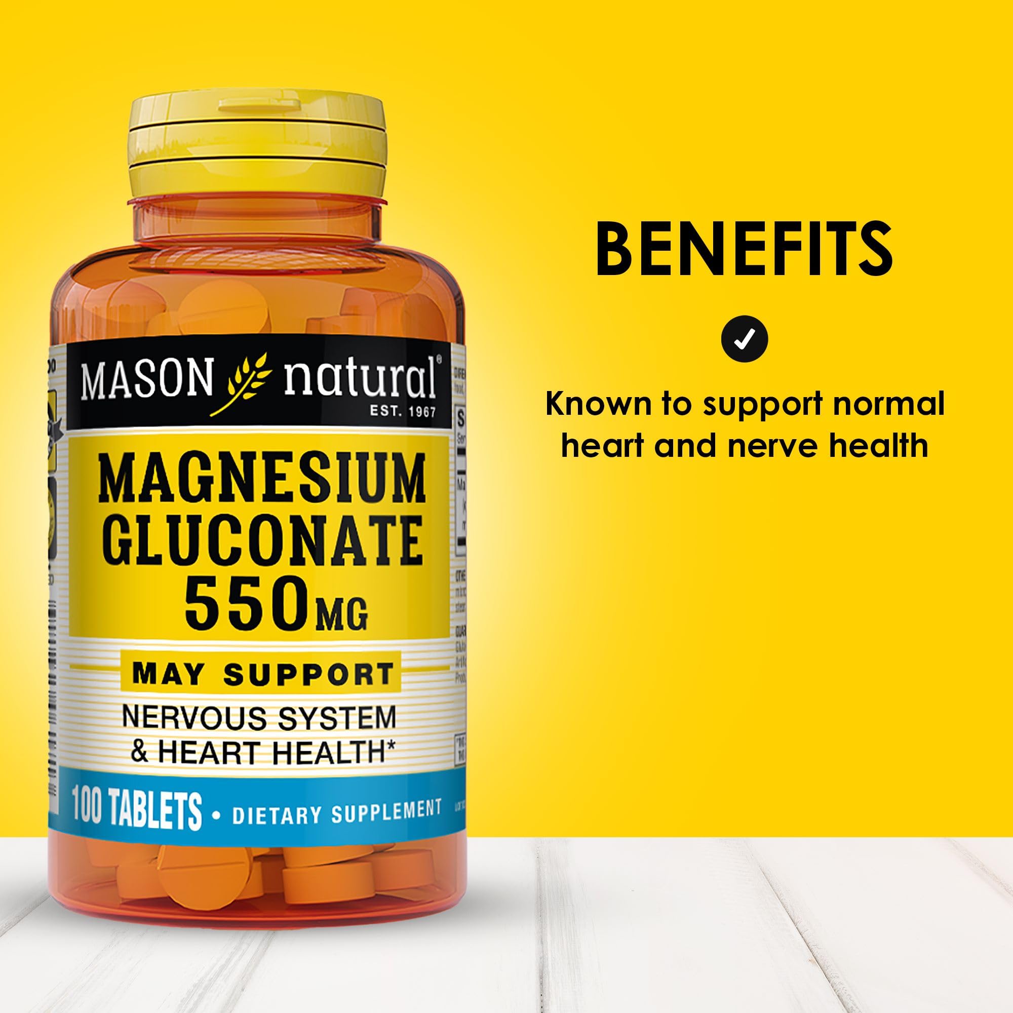 Close-up of bottle label for Mason Natural Magnesium Gluconate 550 mg
