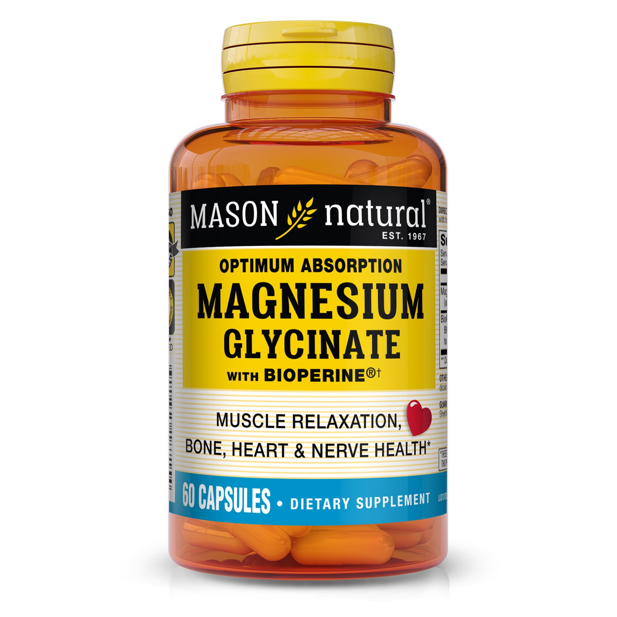 Mason Natural Magnesium Glycinate with Bioperine 240 mg, 60 capsules bottle