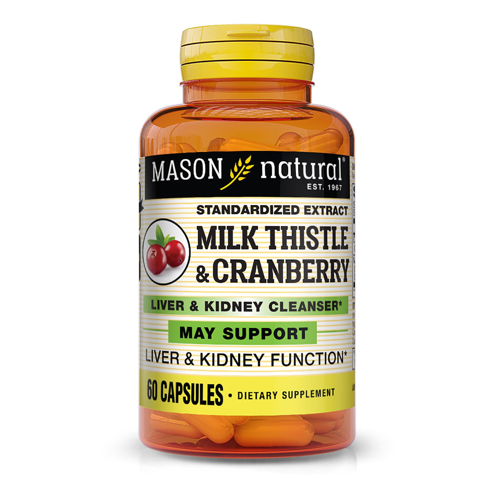 Bottle of Mason Natural Milk Thistle & Cranberry Liver & Kidney Cleanser 60 capsules