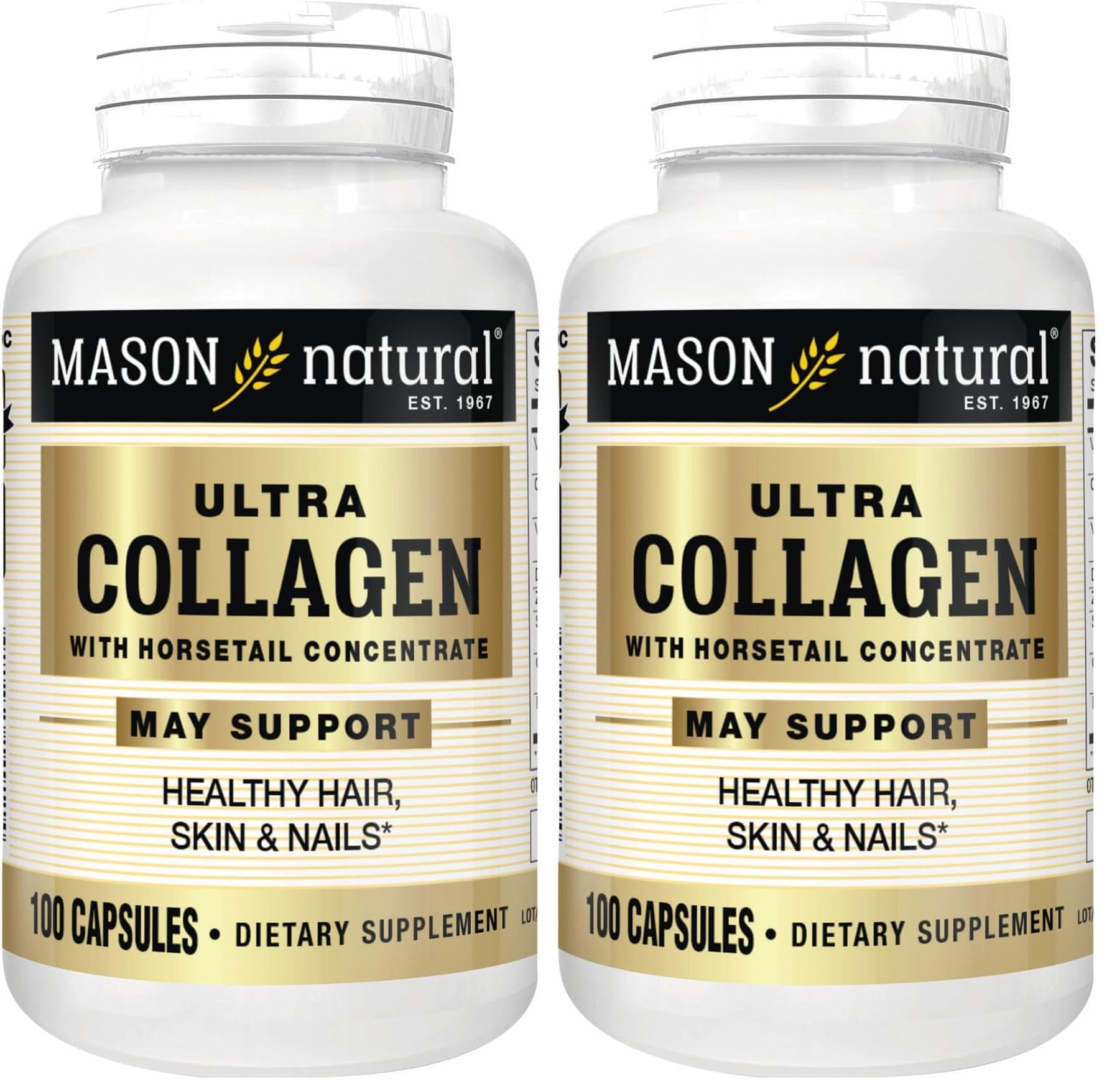 Mason Natural Ultra Collagen bottle label highlights skin and joint benefits