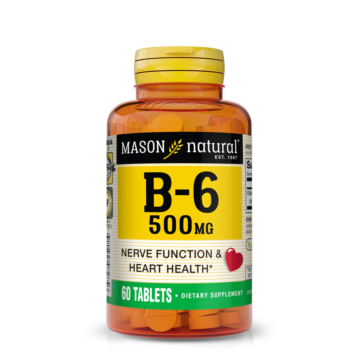 Bottle of Mason Natural Vitamin B-6 500 mg 60 tablets