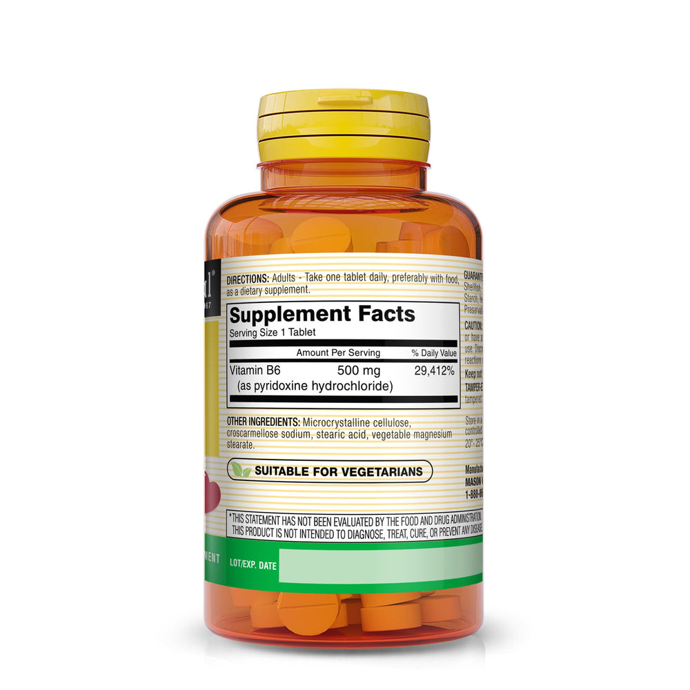 Front label of Mason Natural Vitamin B-6 500 mg showing 60 tablets