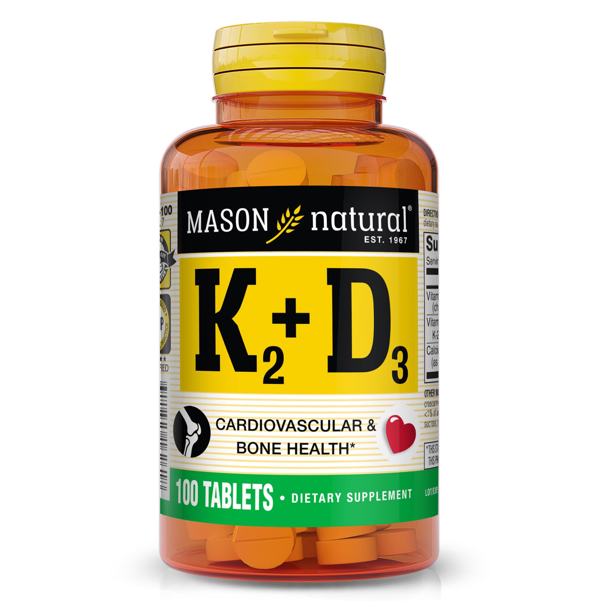 Mason Natural Vitamin K2 + D3 with Calcium tablets, 100-day supply
