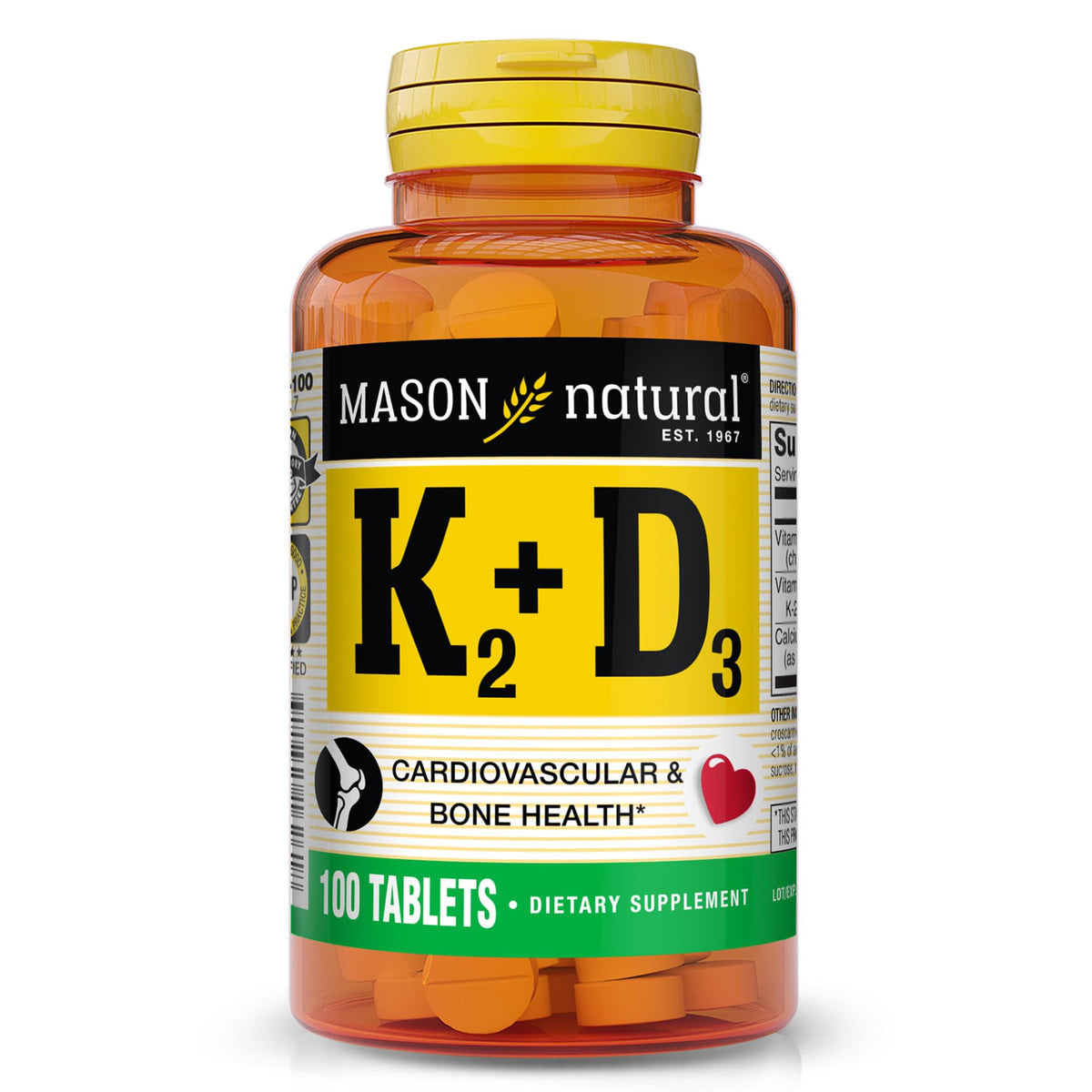 Mason Natural Vitamin K2 + D3 with Calcium tablets, 100-day supply