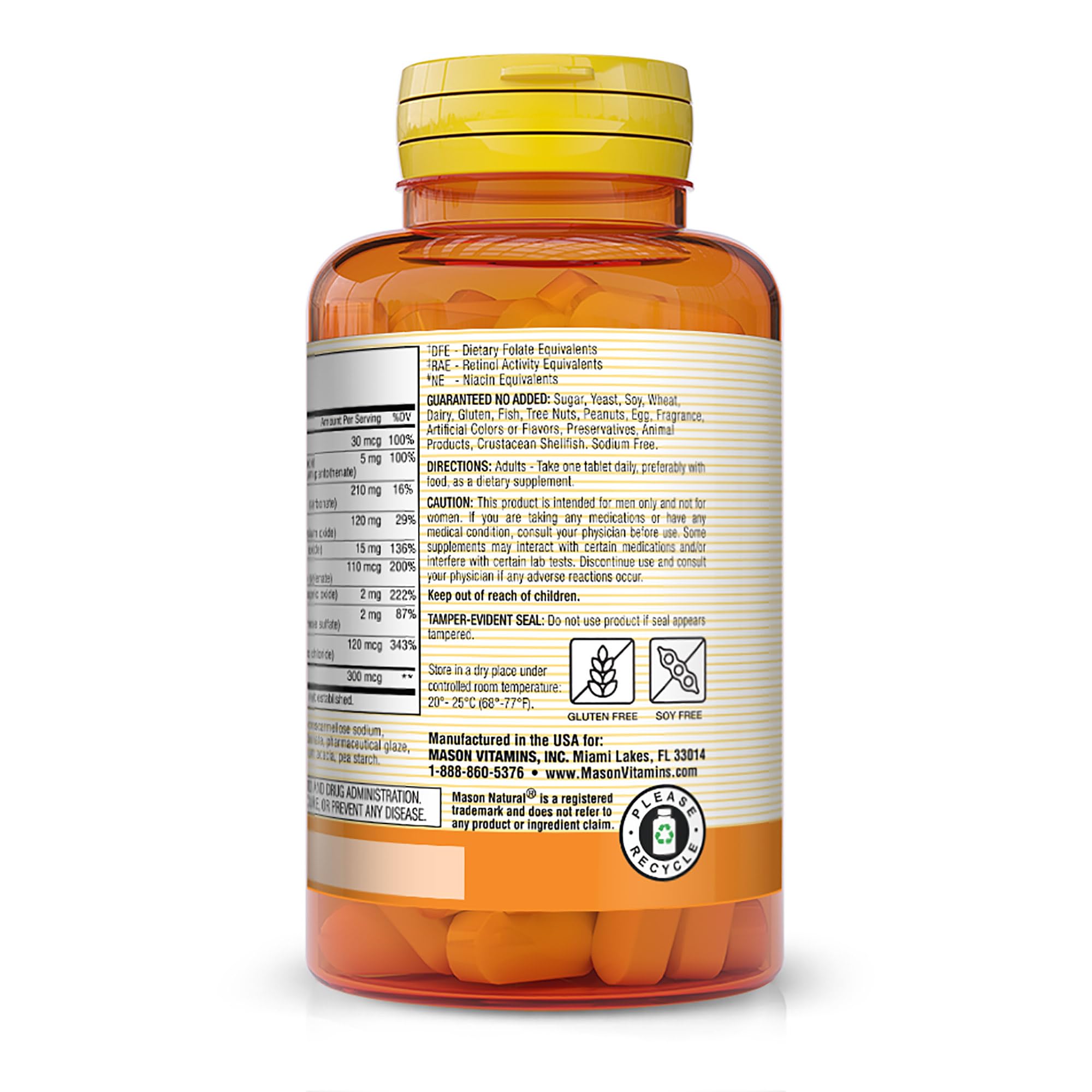 Nutrition facts panel for Mason Natural Mens Daily Formula