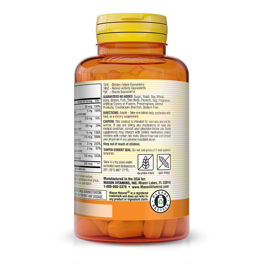 Nutrition facts panel for Mason Natural Mens Daily Formula