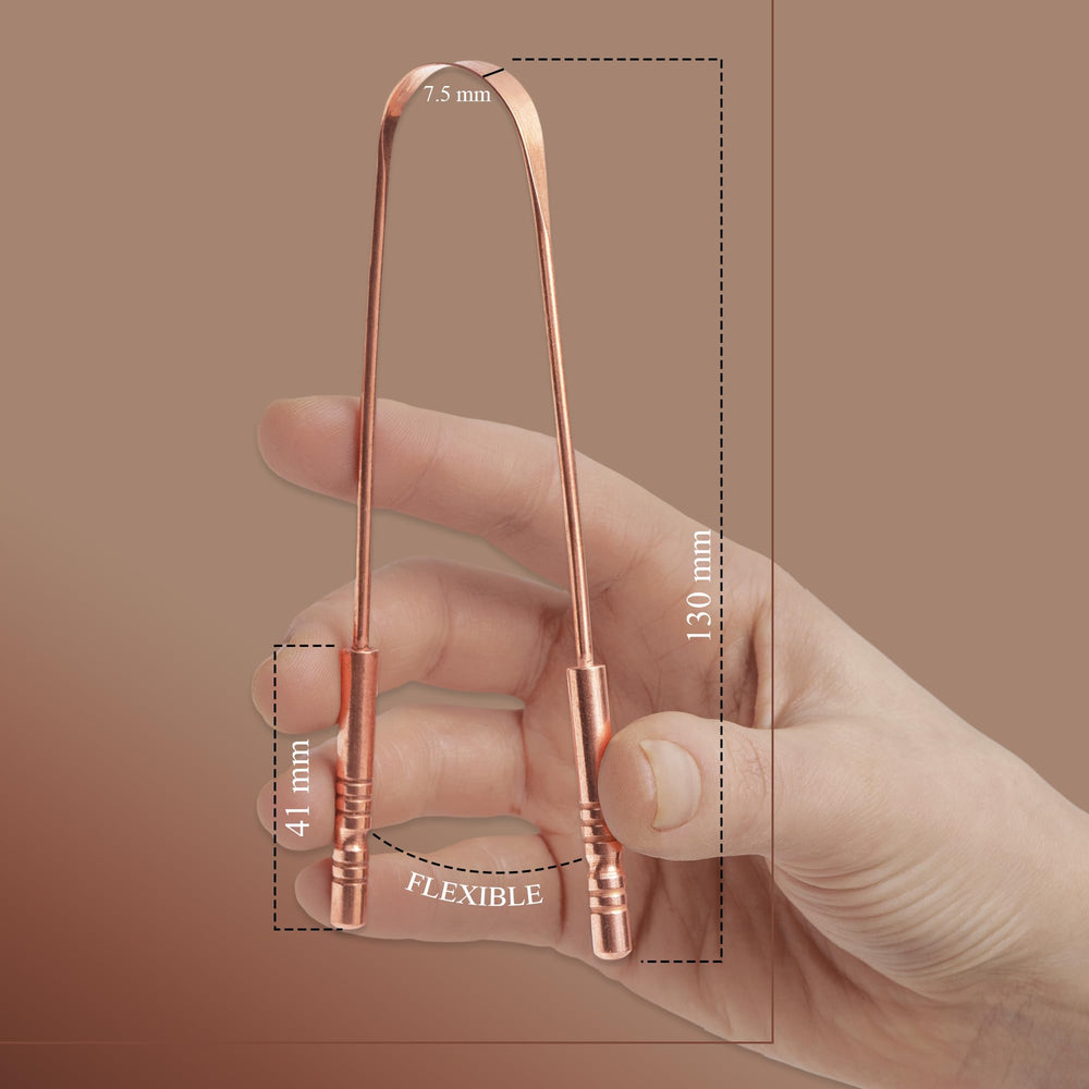 Two copper tongue scrapers in travel cases