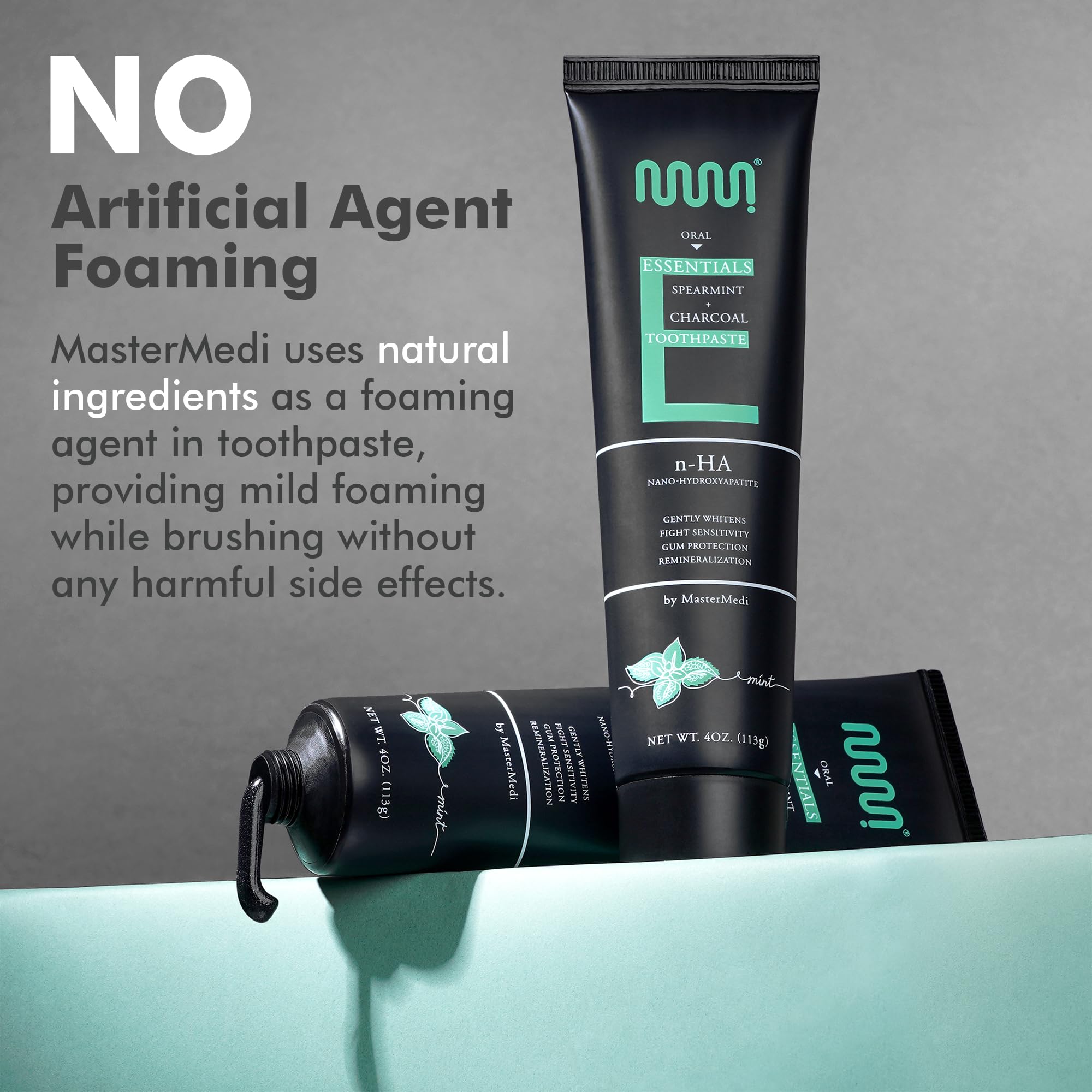 Product label highlighting fluoride-free and vegan features