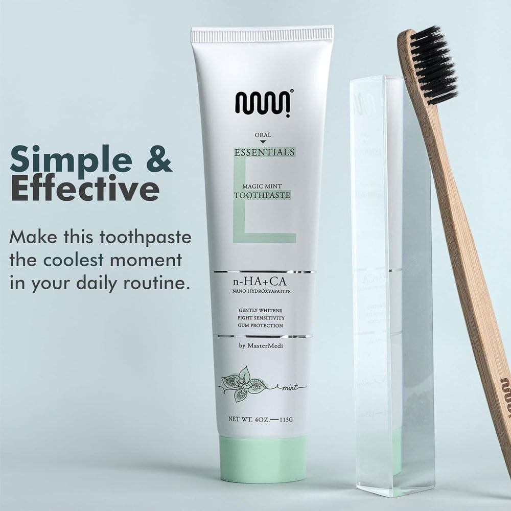 Close-up of nano hydroxyapatite toothpaste formula on label