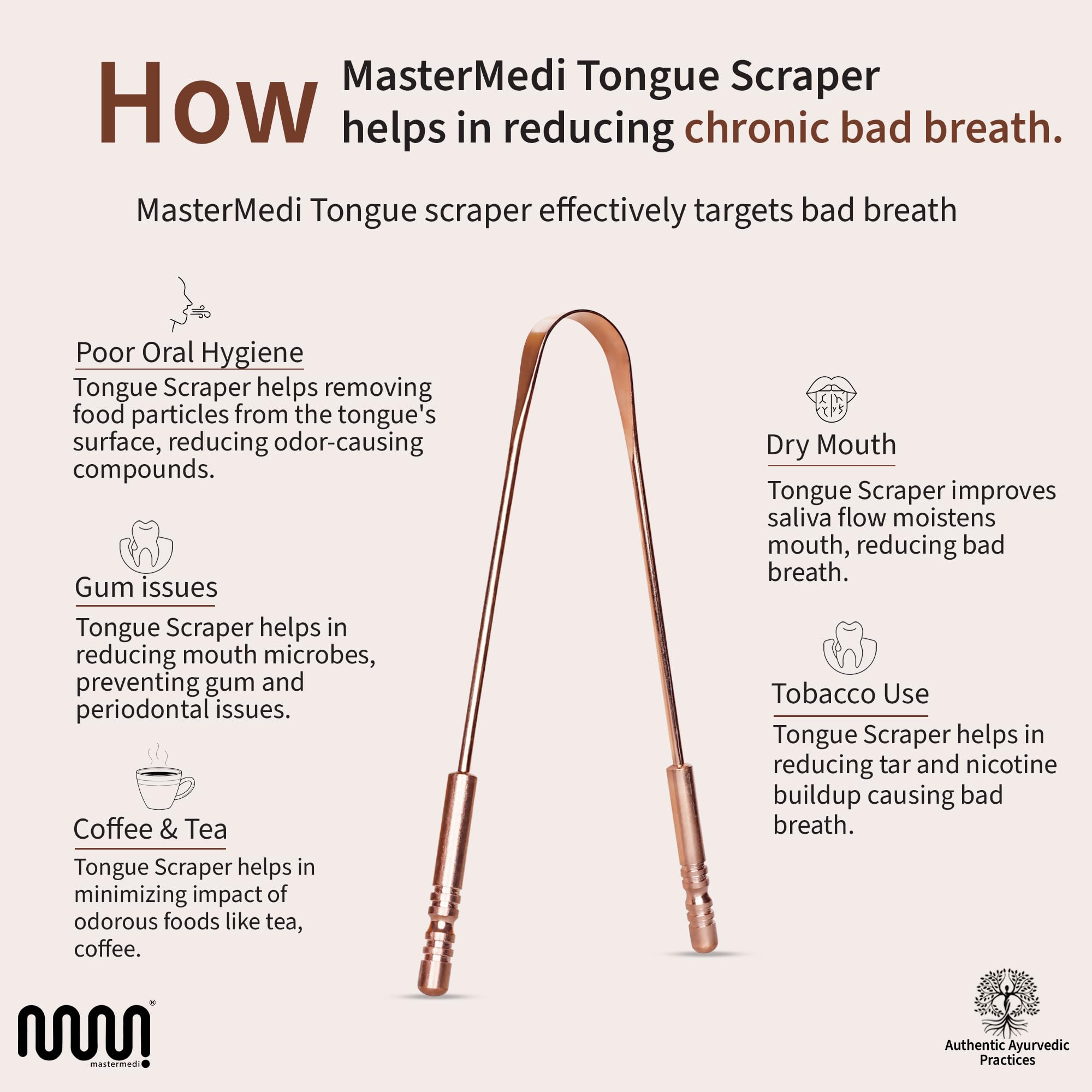 Pack of 3 copper tongue scrapers for adults