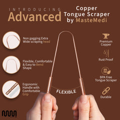 Dishwasher-safe copper tongue scraper close-up