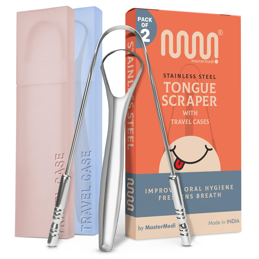 MasterMedi Tongue Scraper 2-Pack with multicolor cases