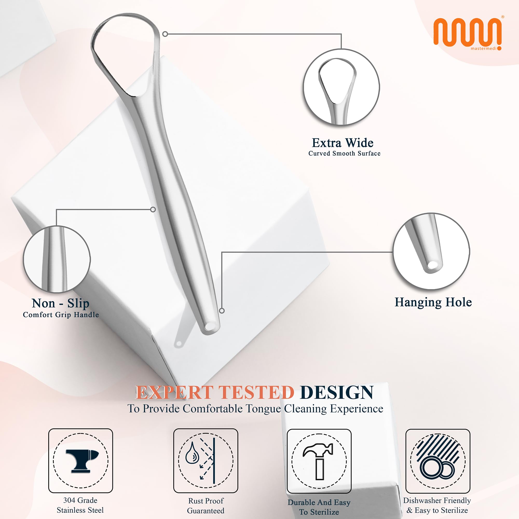 Ergonomic U-shaped tongue scraper design