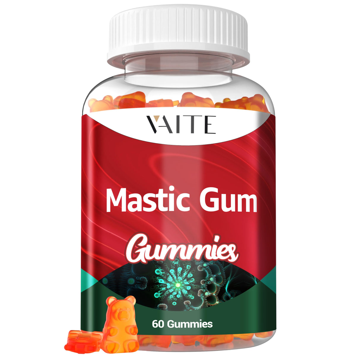 Bottle of Mastic Gum Gummies 1000mg with Pistacia lentiscus resin label