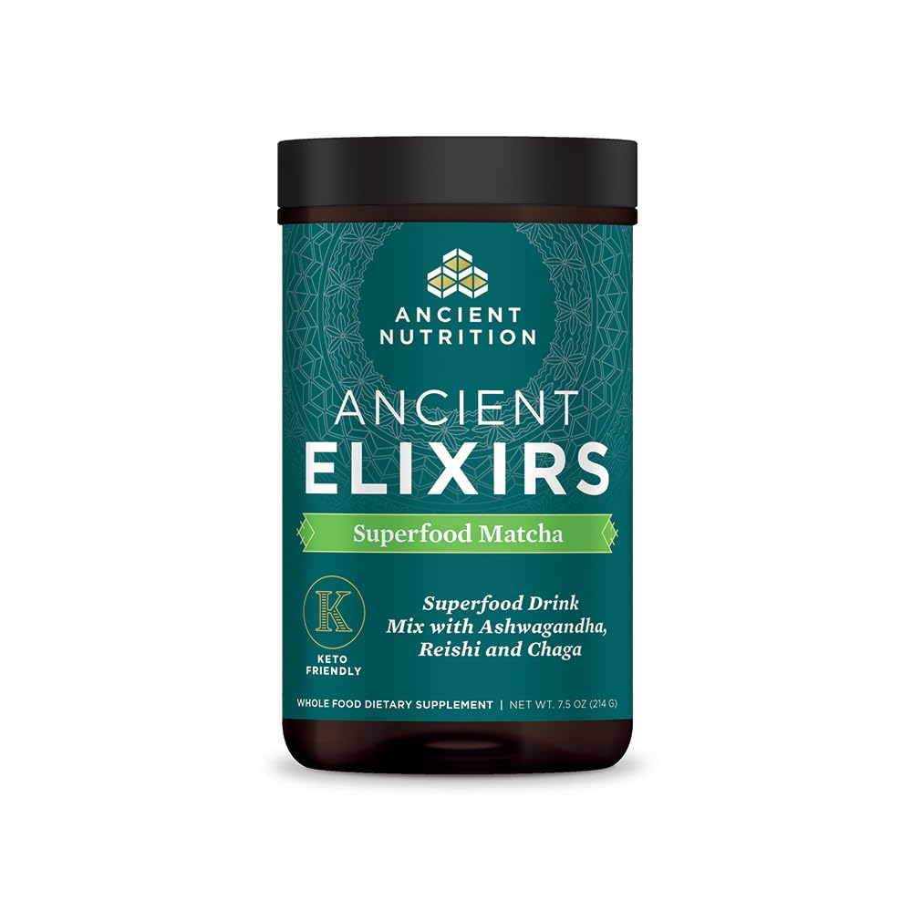 Ancient Elixirs Superfood Matcha powder with Ashwagandha tub