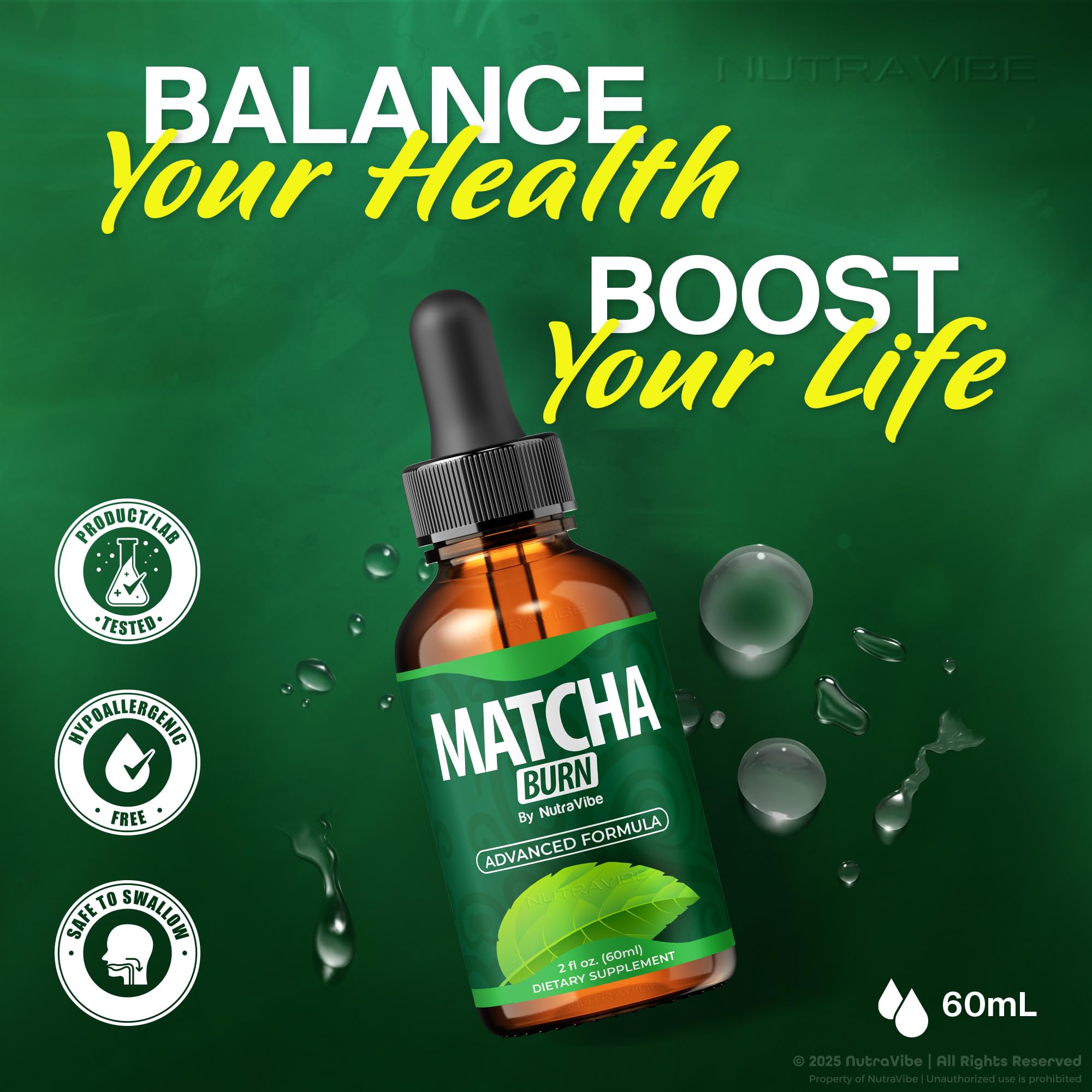 Close-up of Matcha Burn Drops bottle with dropper