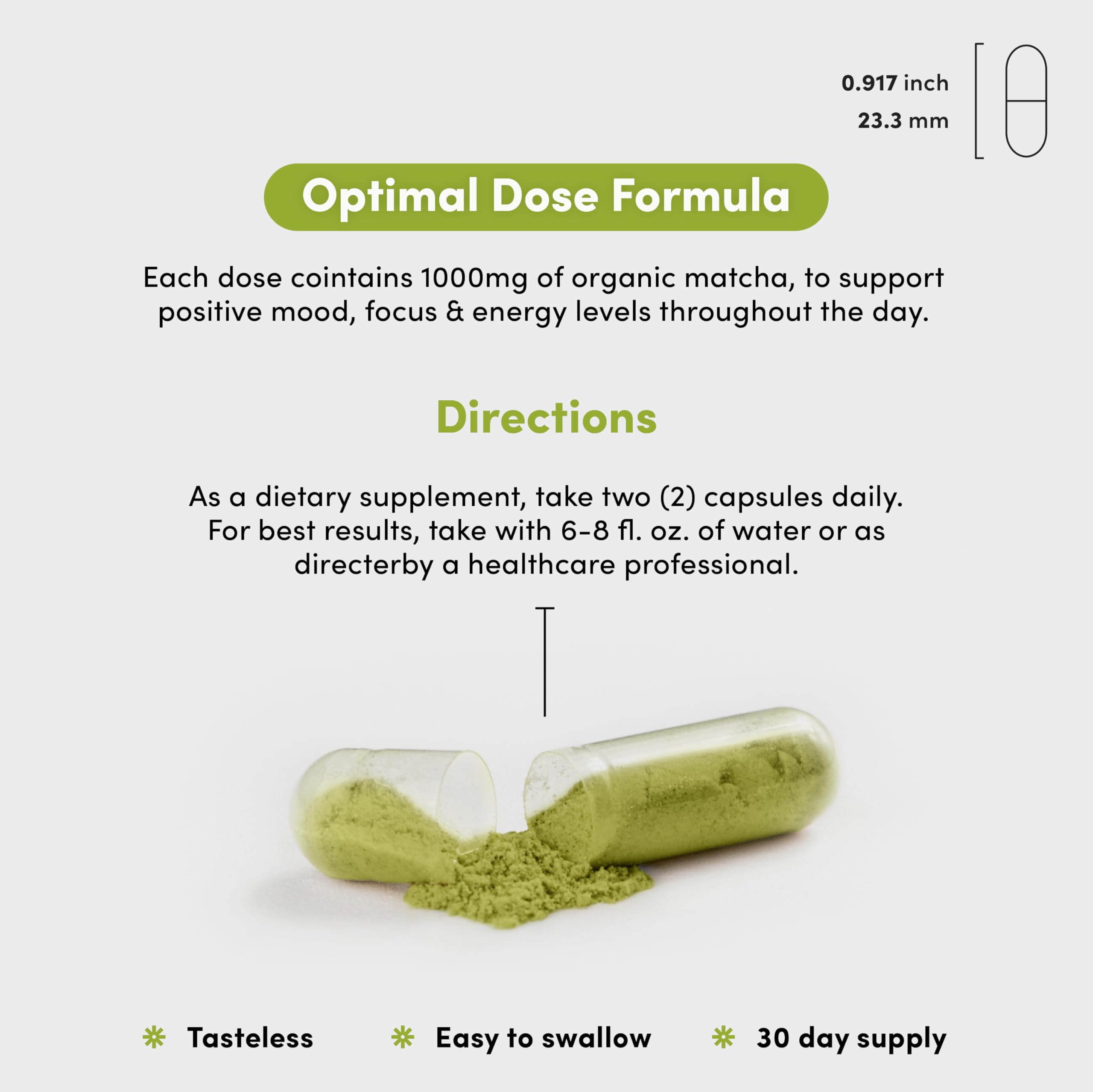 Close-up of matcha powder capsules