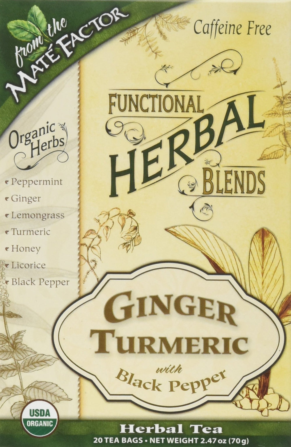 Mate Factor Ginger Turmeric with Black Pepper 20 Bags – front of box