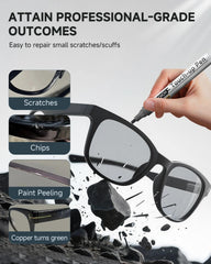 Pen tip applying color to metallic eyeglass frame