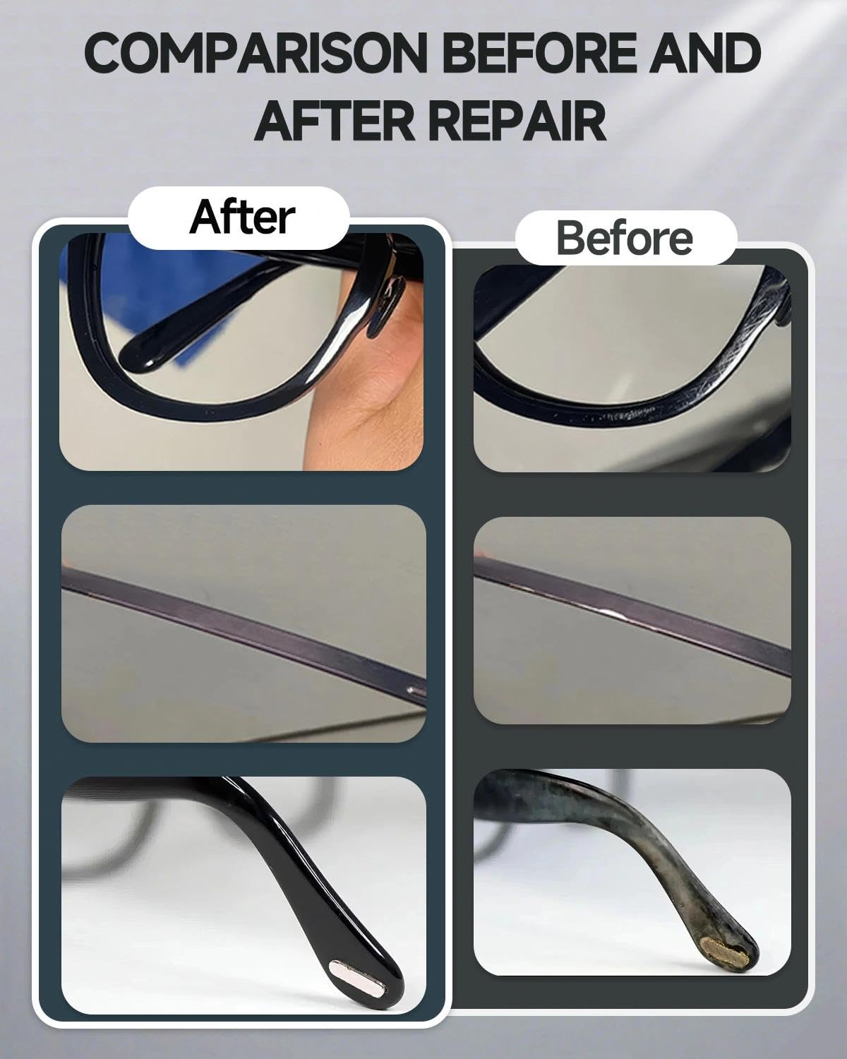 Repair pen used on a plastic eyeglass frame