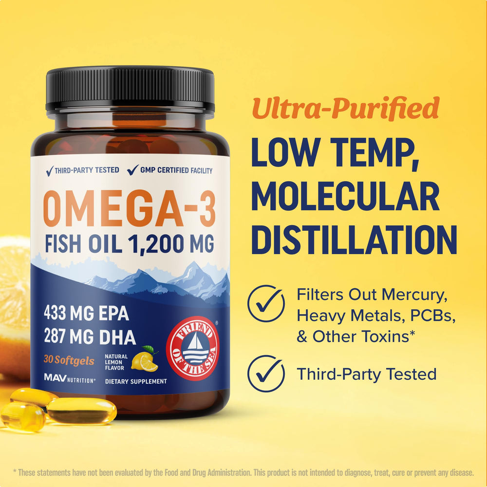 MAV Nutrition packaging highlights wild-caught, sustainable sourcing.