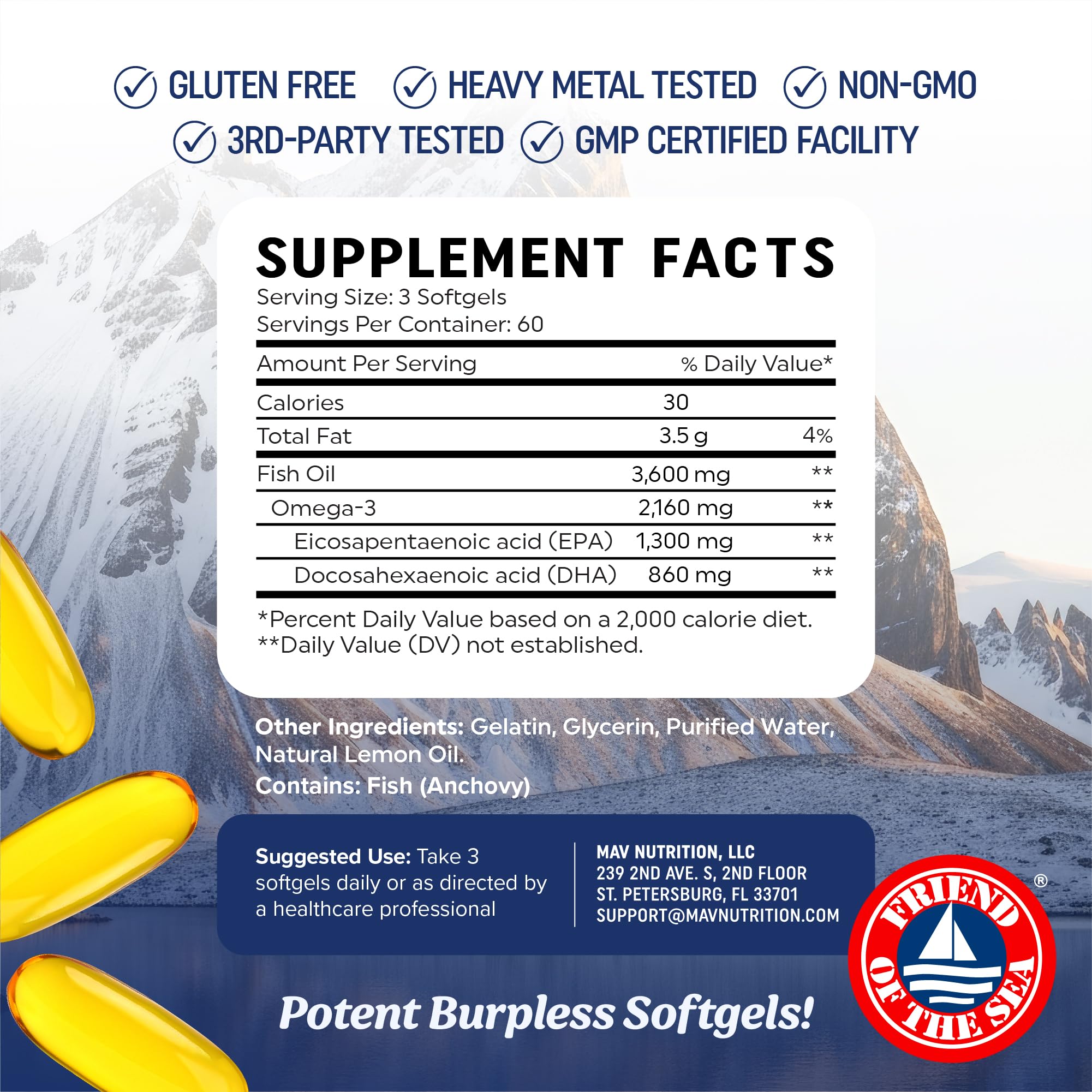 MAV Nutrition wild-caught sustainable fisheries badge image conveying eco-friendly sourcing.