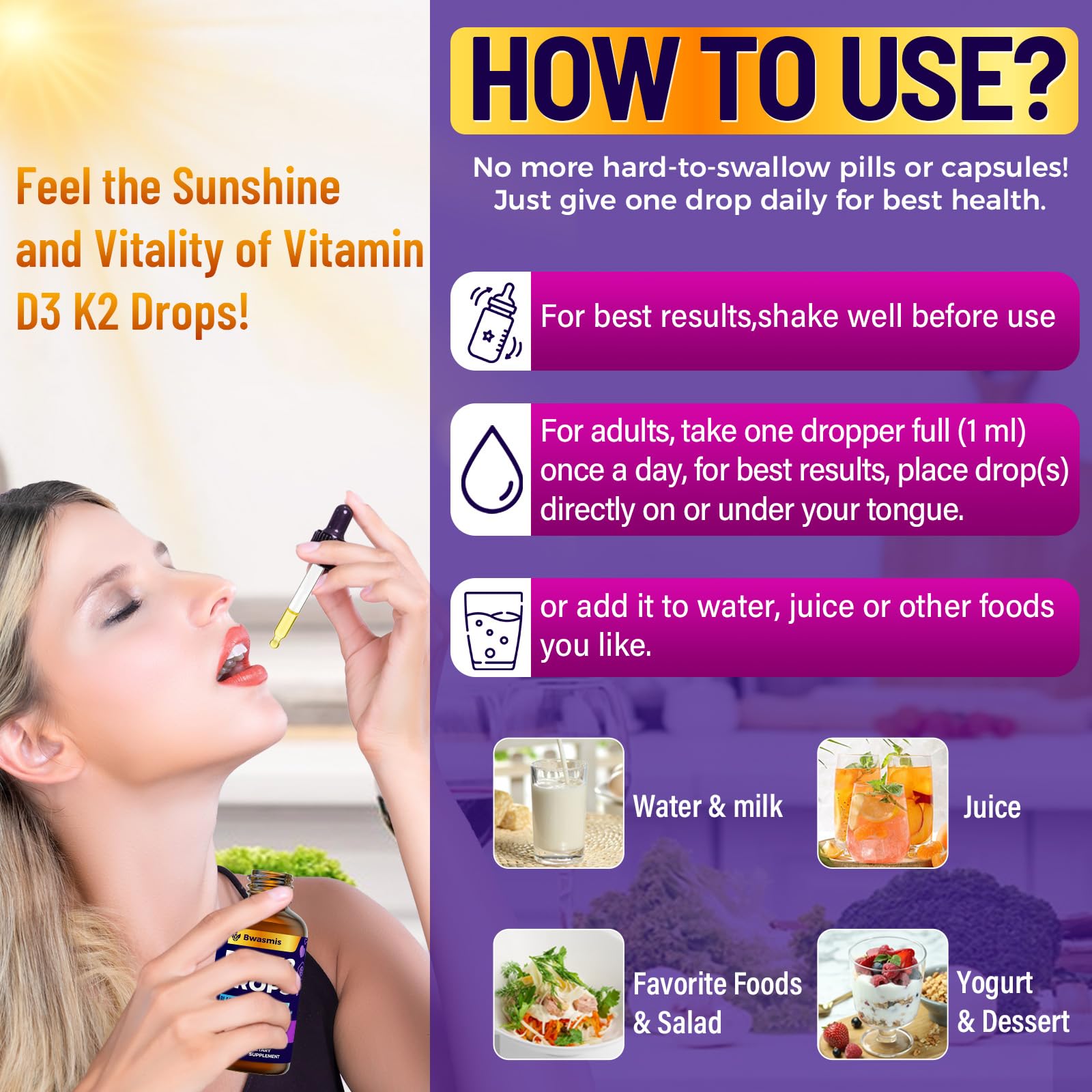 Concept of max absorption for liquid Vitamin D3 K2