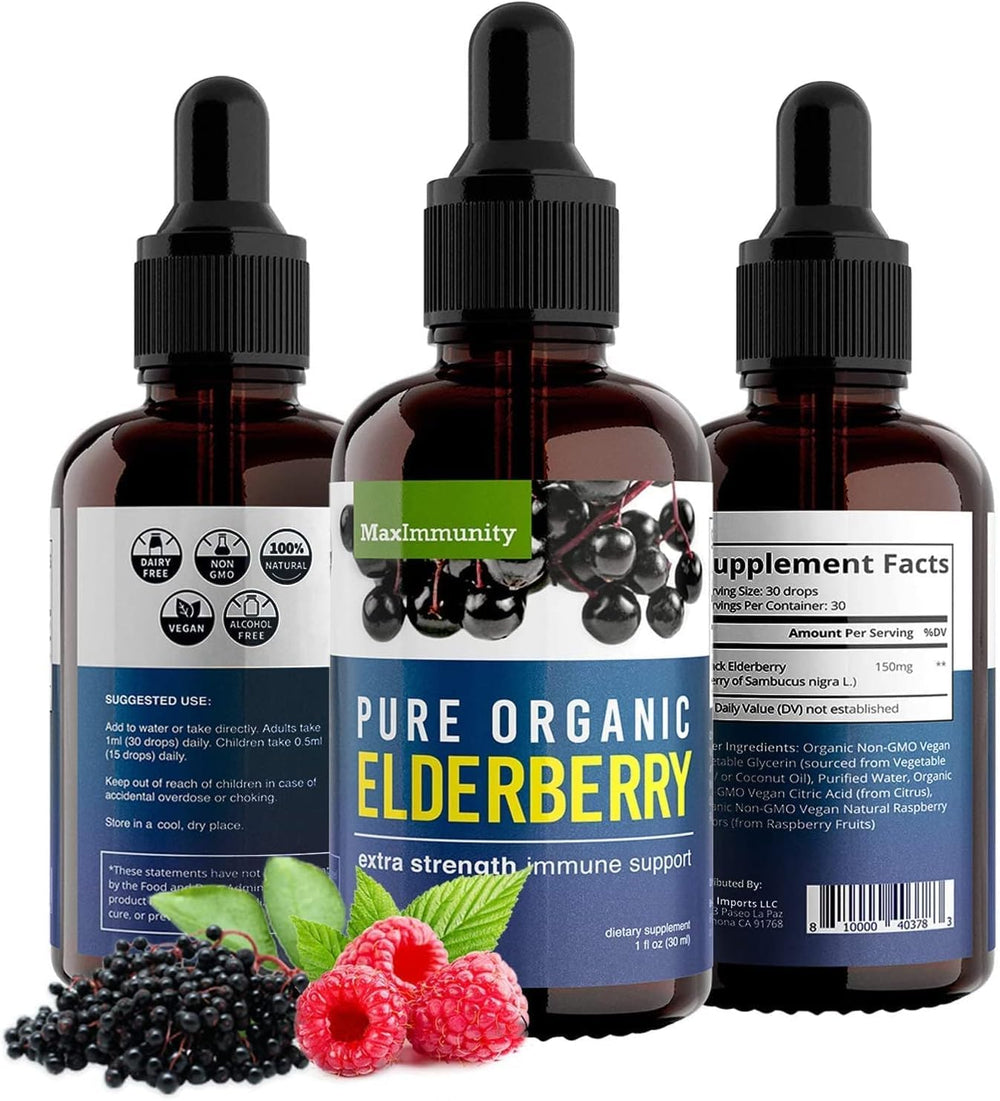 Dropper dispensing bottle with elderberry syrup