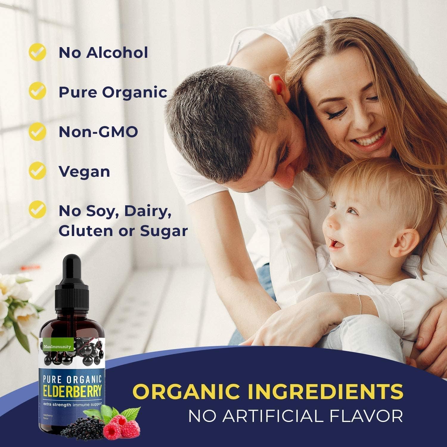 Label close-up showing organic, non-GMO, vegan marks