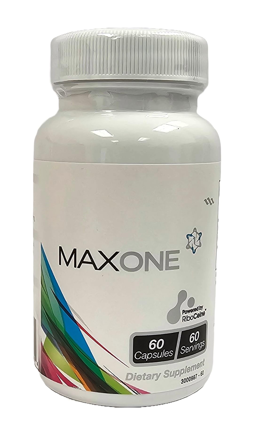 Max One RiboCeine supplement bottle – front view.