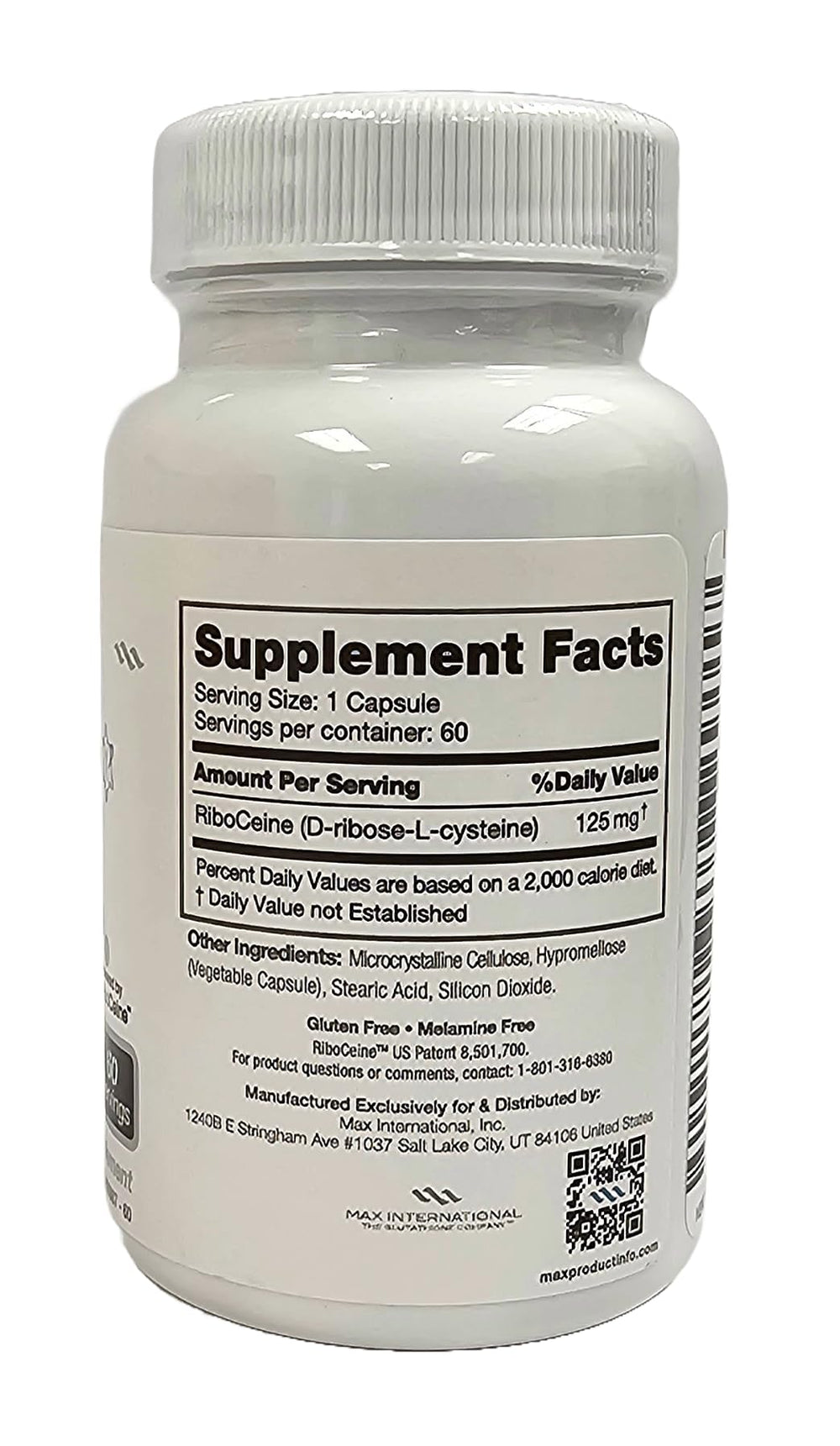 Close-up of the bottle label showing ingredients and servings.