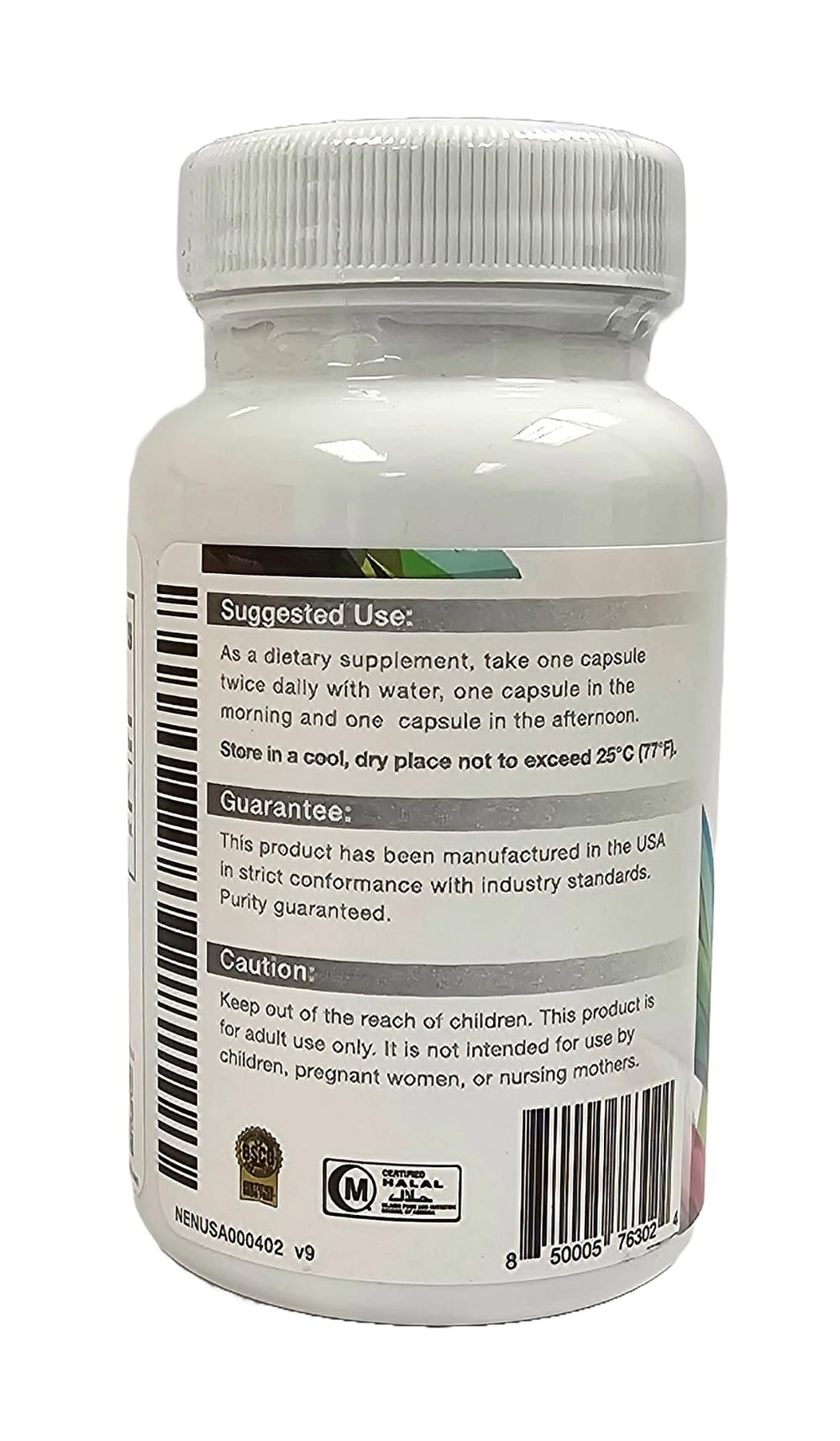 Serving size and nutrition information on the Max One bottle.