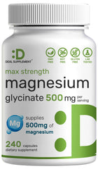 Max Strength Magnesium Glycinate 500mg bottle with 240 capsules