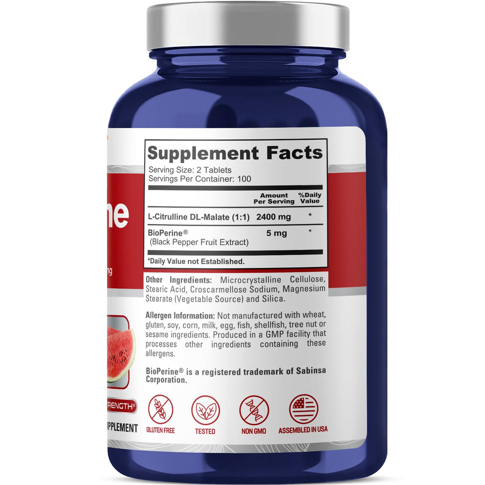 Max supply: 200 vegan vegetarian L-Citrulline tablets per bottle