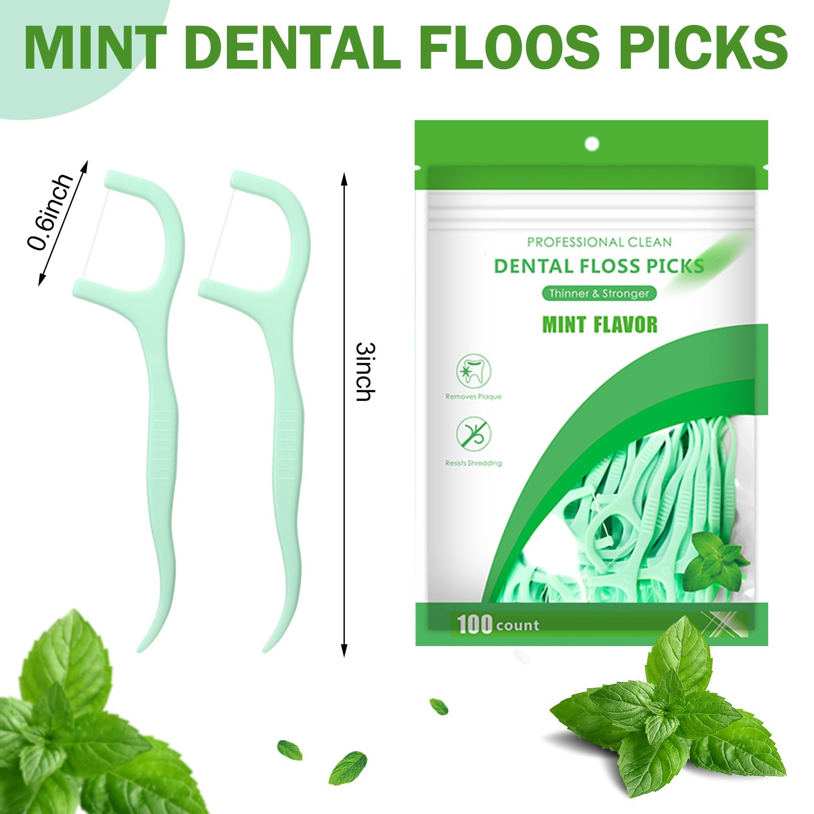 Green mint dental floss picks bulk with sealable storage bag