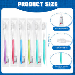 Individually wrapped disposable toothbrushes with toothpaste for travel
