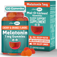 Maxi Health 1mg Melatonin Gummies front view, 120-count bottle